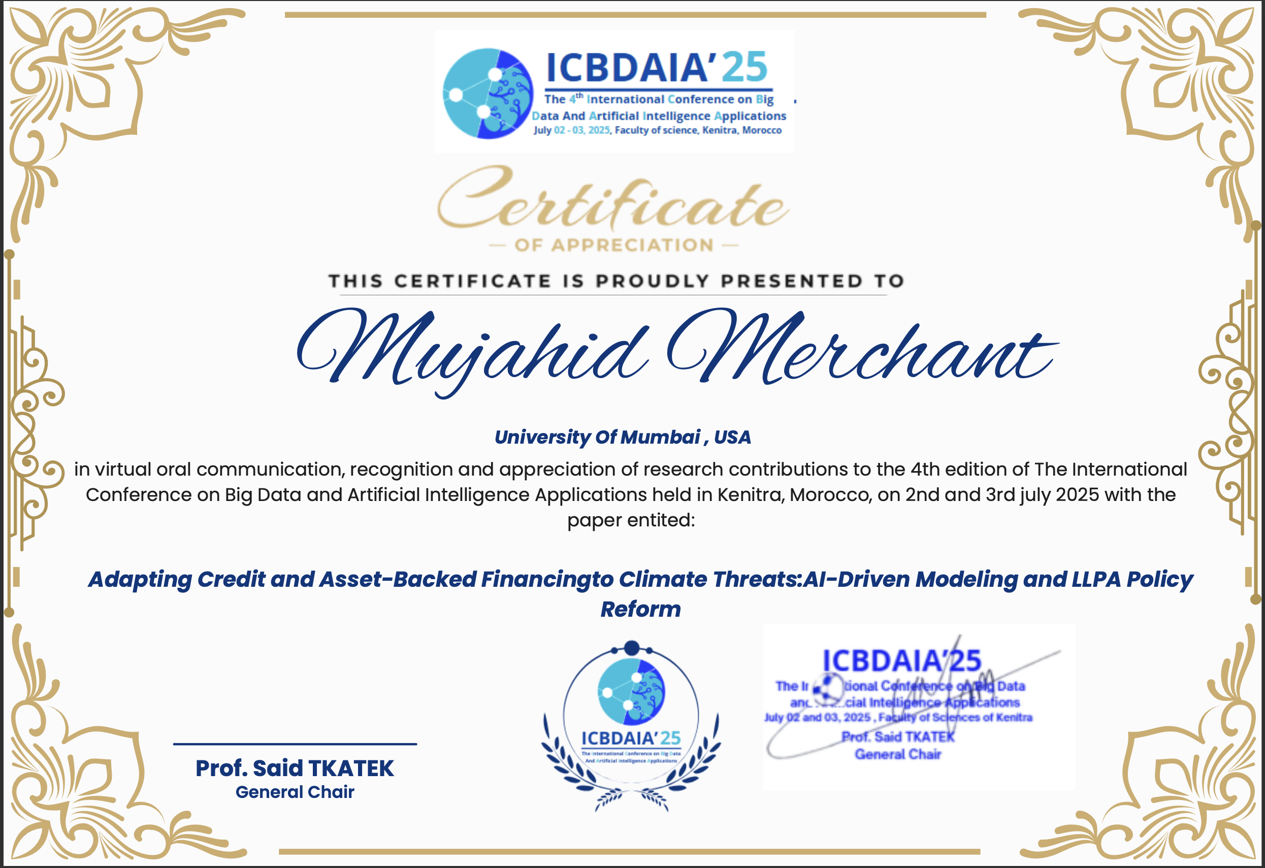 ICBDAIA 2025 Certificate of Appreciation Paper 1