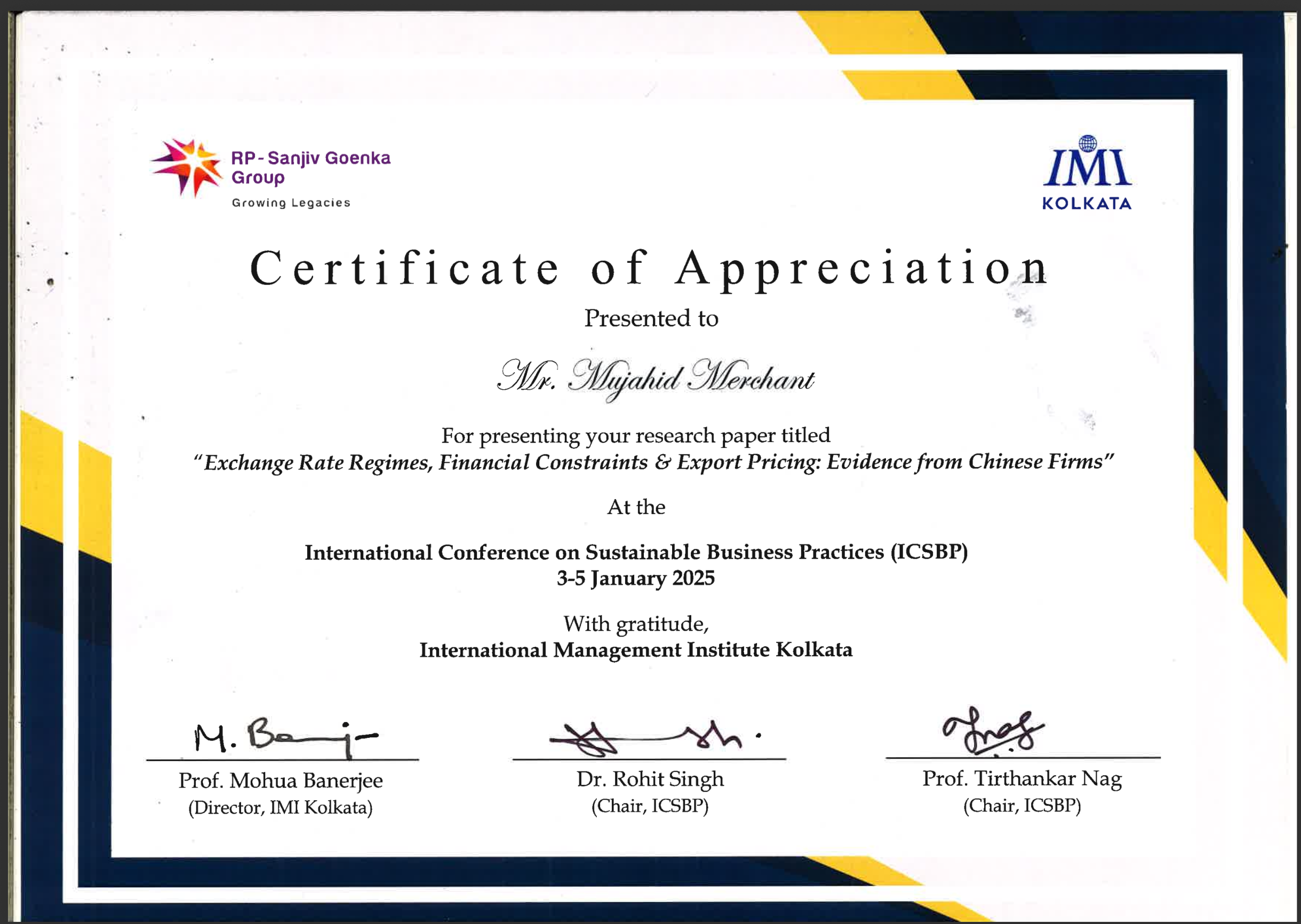 ICSBP 2025 Certificate of Appreciation